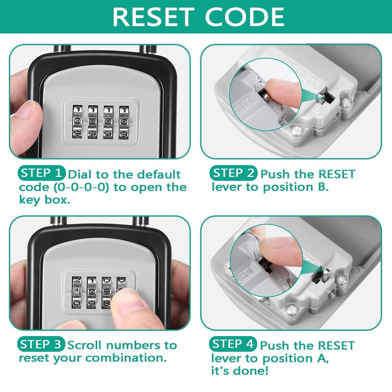 ORIA صندوق قفل المفاتيح ORIA، صندوق أمان المفاتيح، صندوق تخزين المفاتيح بتركيبة 4 أرقام مقاوم للماء، سعة 5 مفاتيح مع حلقة قابلة للإزالة للاستخدام الداخلي والخارجي، فضي، 3.66 بوصة - Image 5